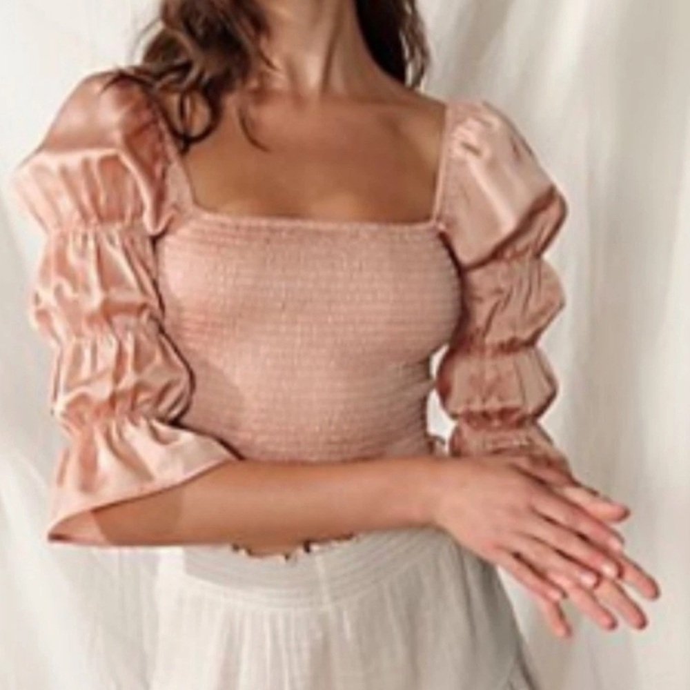 Free People Intimately Boho Blush Smocked Crop Blouse NWOT IR